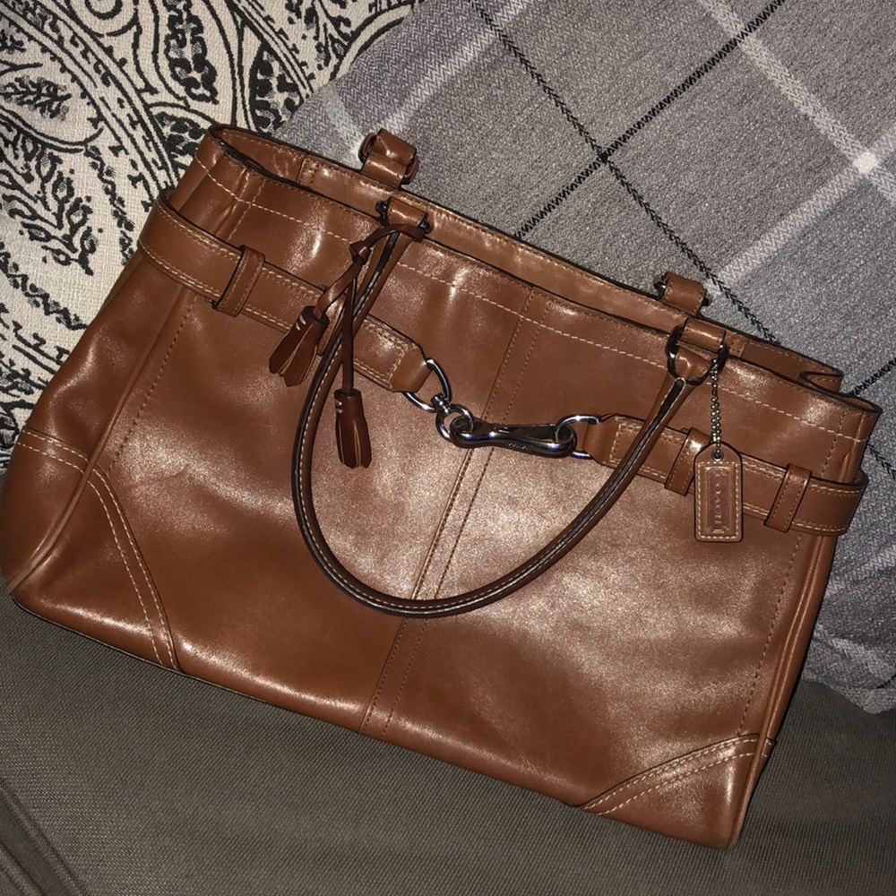 Brown leather coach bag